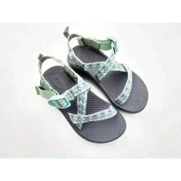Chaco Girls Sport Sandals Blue Green Floral Buckle Open Toe 1 - Picture 1 of 5
